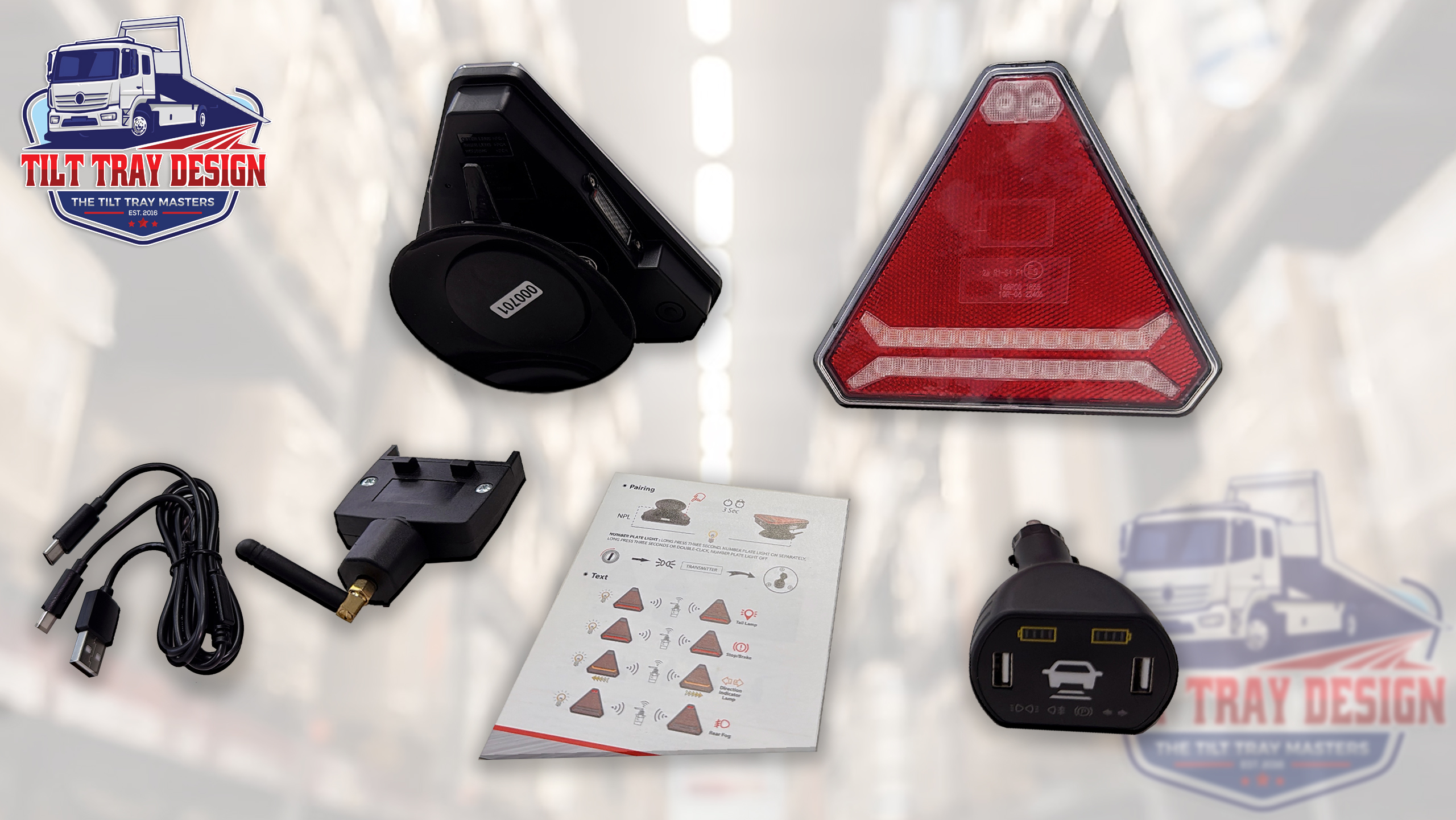 Tilt Tray Design - G20496 - LED WIRELESS TRIANGLE LIGHTING KIT 12/24V - Tow Truck Accessories